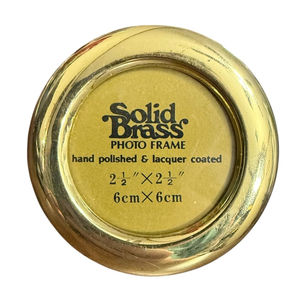 Vintage Solid Brass Mini Photo Frame 2.5 Inch Round Easel Back